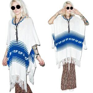 Blue Wildfox "Frida Traveler Fringe" Sweater/ Poncho XS